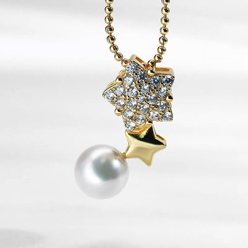 Elegant Pearl Drop Zirconia Star Necklace - COCO Style